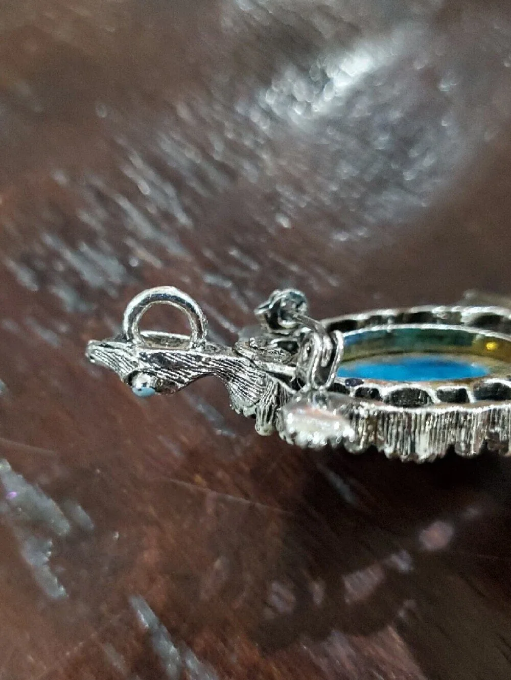 Silver Turtle Pendant with Blue Turquoise Stone